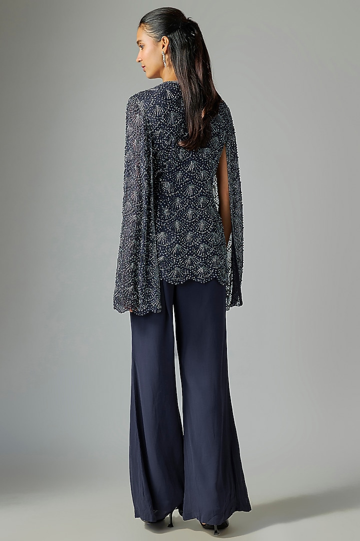Navy Georgette Pant Set by Malasa at Pernia's Pop Up Shop