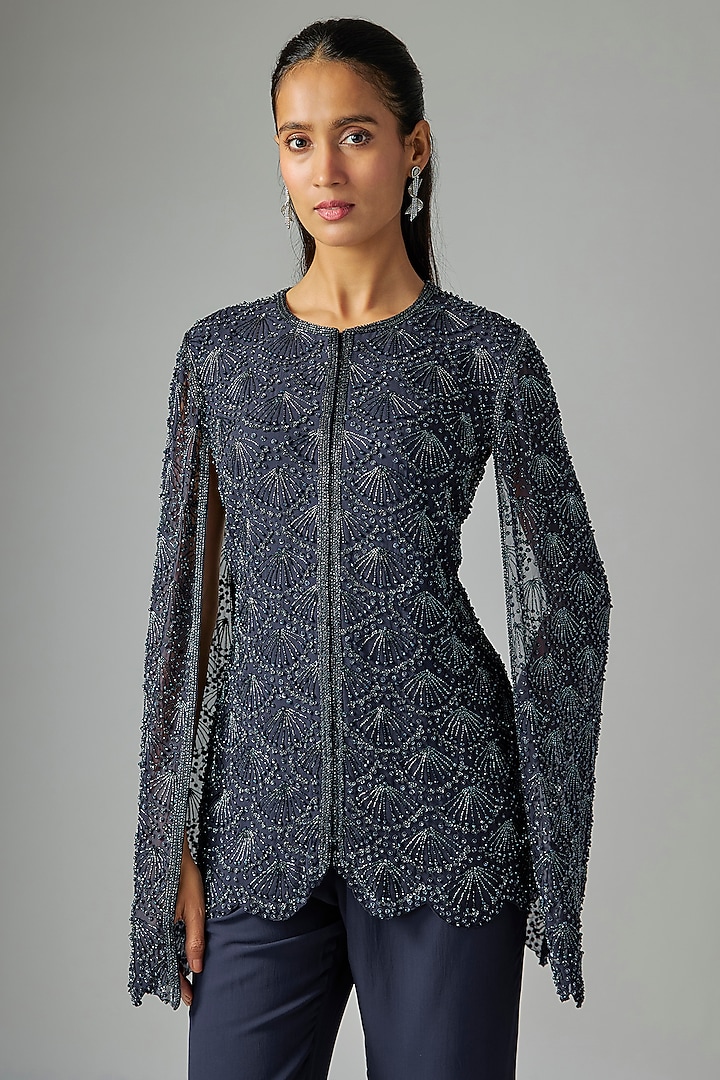 Navy Georgette Pant Set by Malasa at Pernia's Pop Up Shop