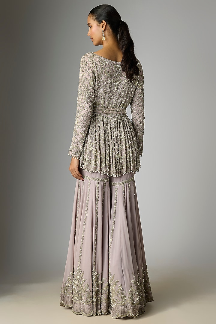 Lilac Georgette Cutdana Work Bridal Sharara Set by Malasa at Pernia's Pop Up Shop