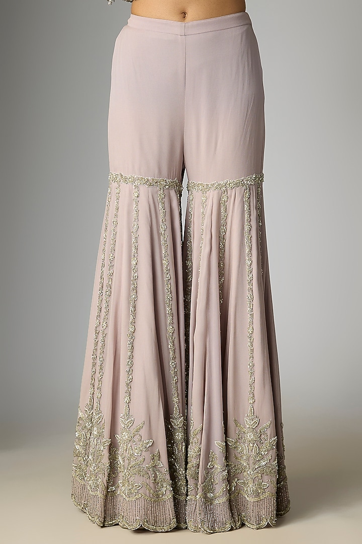 Lilac Georgette Cutdana Work Bridal Sharara Set by Malasa at Pernia's Pop Up Shop