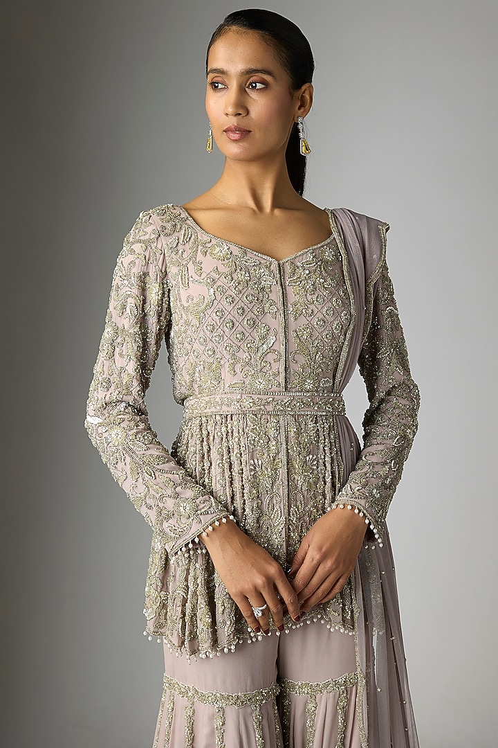 Lilac Georgette Cutdana Work Bridal Sharara Set by Malasa at Pernia's Pop Up Shop
