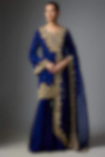 Blue Georgette Dabka Embroidered Bridal Sharara Set by Malasa at Pernia's Pop Up Shop