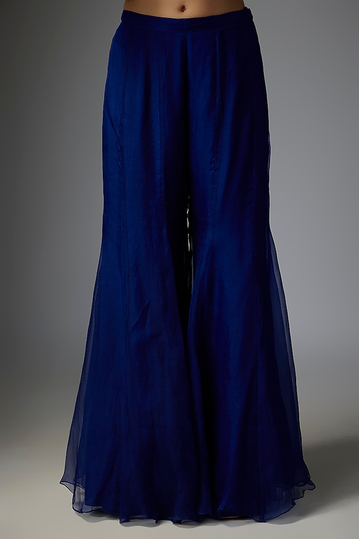 Blue Georgette Dabka Embroidered Bridal Sharara Set by Malasa at Pernia's Pop Up Shop
