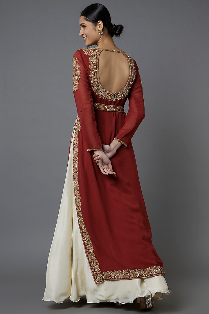 Red Embroidered Jacket Set by Malasa at Pernia's Pop Up Shop