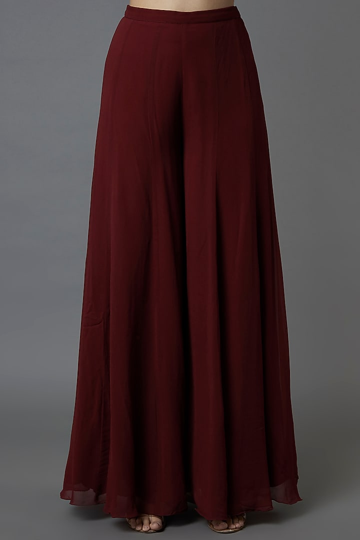 Maroon Georgette Wedding Sharara Set by Malasa at Pernia's Pop Up Shop