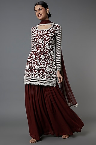 Maroon Full Sleeve Georgette Designer Suit Set For Women Online