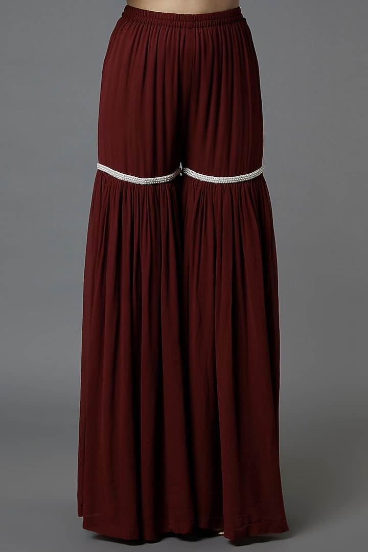 Maroon Georgette Wedding Sharara Set by Malasa at Pernia's Pop Up Shop