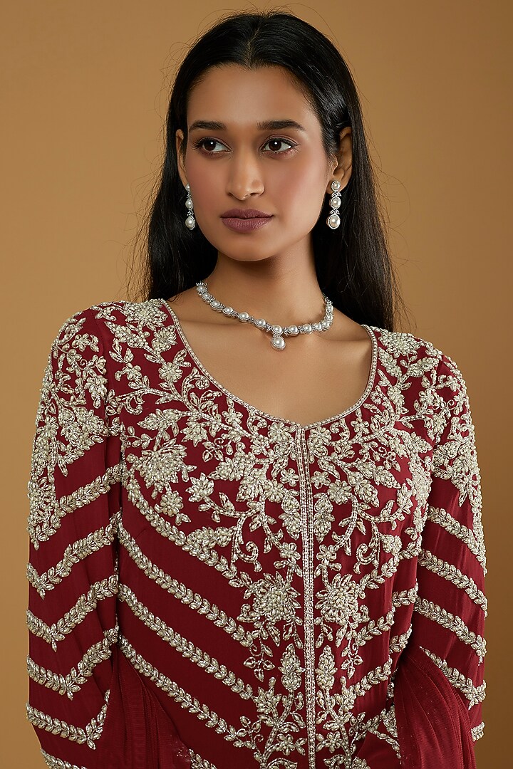 Red Organza Bridal Sharara Set by Malasa at Pernia's Pop Up Shop