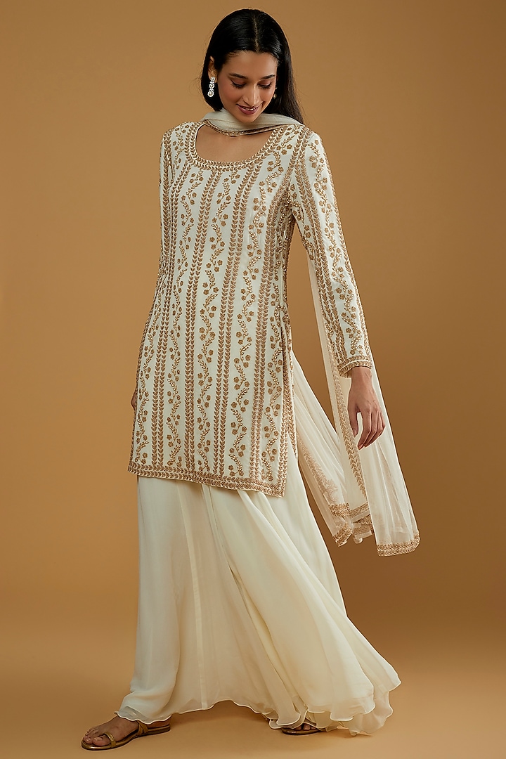 Ivory Georgette Sharara Set by Malasa at Pernia's Pop Up Shop