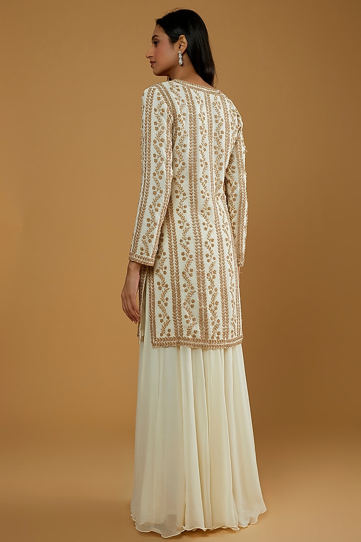 Ivory Georgette Wedding Sharara Set by Malasa at Pernia's Pop Up Shop