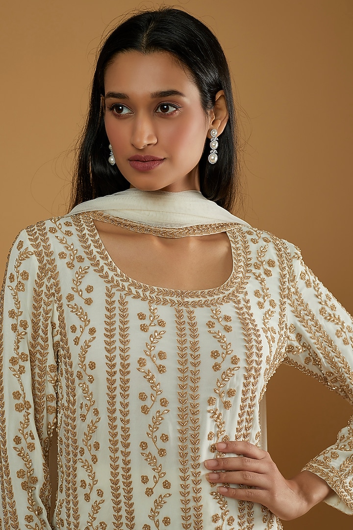 Ivory Georgette Wedding Sharara Set by Malasa at Pernia's Pop Up Shop