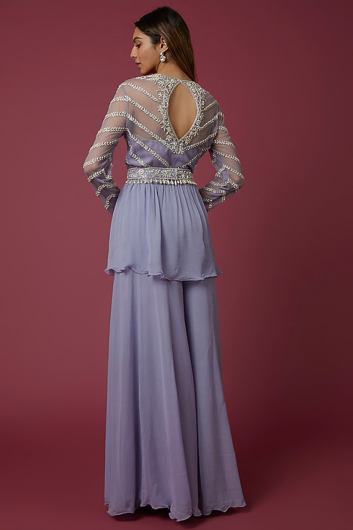 Lilac Georgette Wedding Sharara Set by Malasa at Pernia's Pop Up Shop