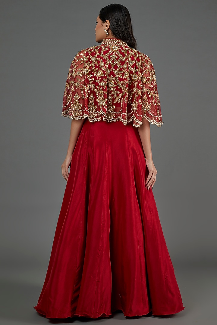 Red Silk Satin Skirt Set by Malasa at Pernia's Pop Up Shop
