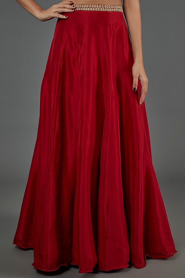 Red Silk Satin Skirt Set by Malasa at Pernia's Pop Up Shop