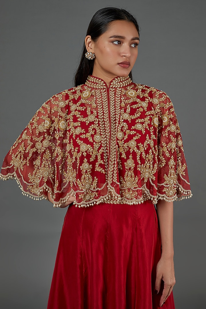Red Silk Satin Skirt Set by Malasa at Pernia's Pop Up Shop