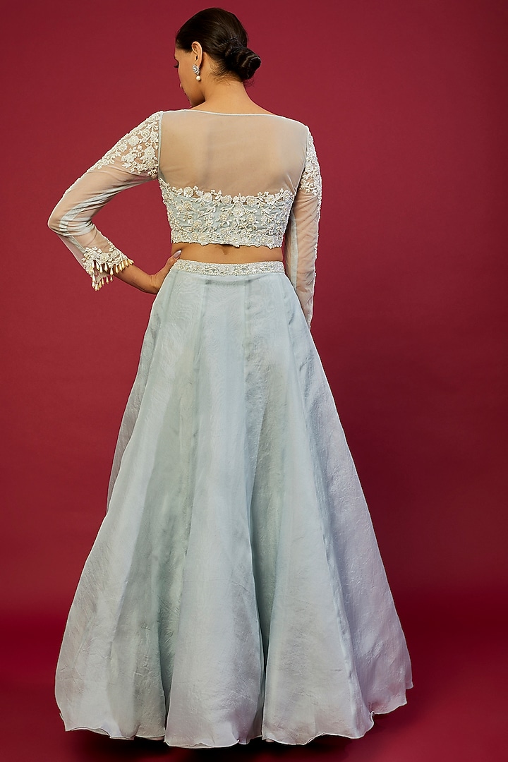 Blue Georgette Wedding Lehenga Set by Malasa at Pernia's Pop Up Shop