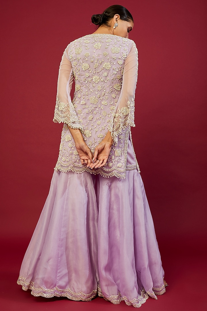 Lavender Georgette Bridal Sharara Set by Malasa at Pernia's Pop Up Shop