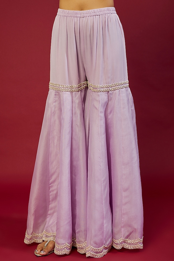 Lavender Georgette Bridal Sharara Set by Malasa at Pernia's Pop Up Shop