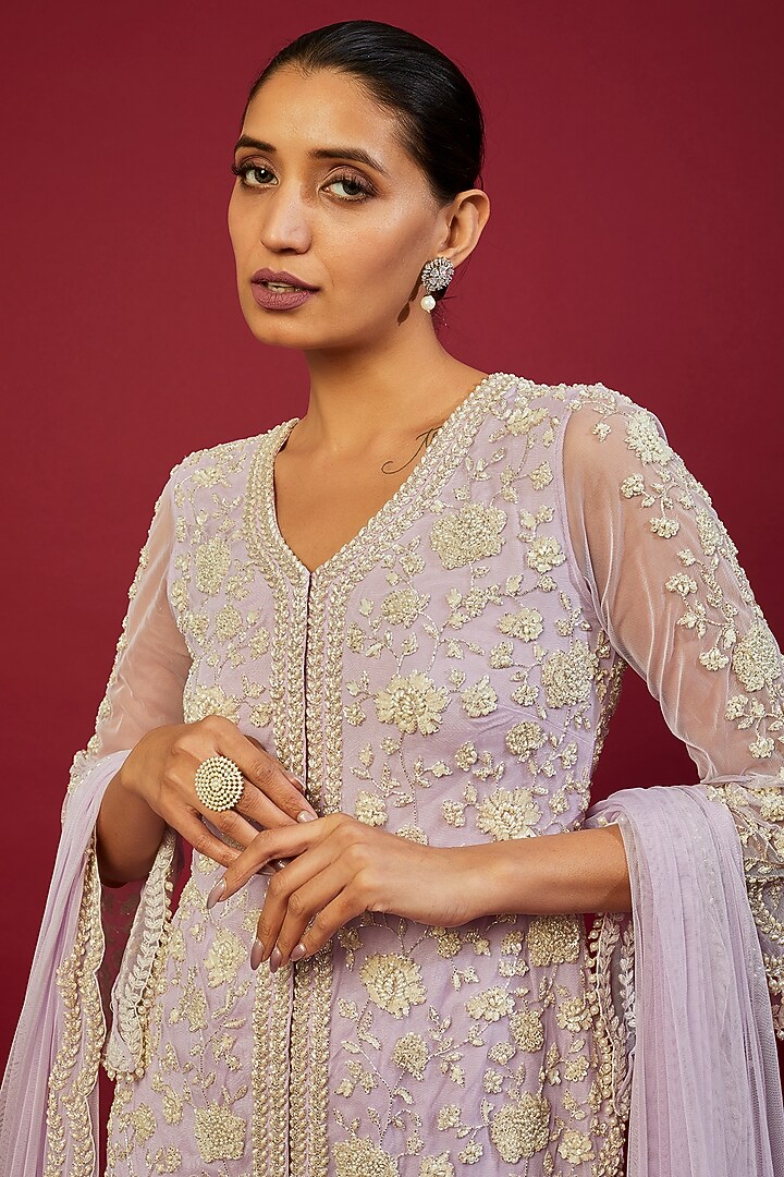 Lavender Georgette Bridal Sharara Set by Malasa at Pernia's Pop Up Shop