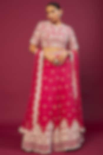 Red Georgette Embroidered Wedding Lehenga Set by Malasa at Pernia's Pop Up Shop