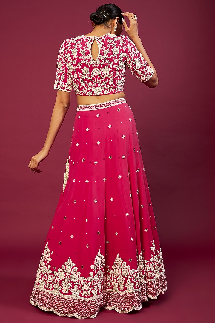 Red Georgette Embroidered Wedding Lehenga Set by Malasa at Pernia's Pop Up Shop