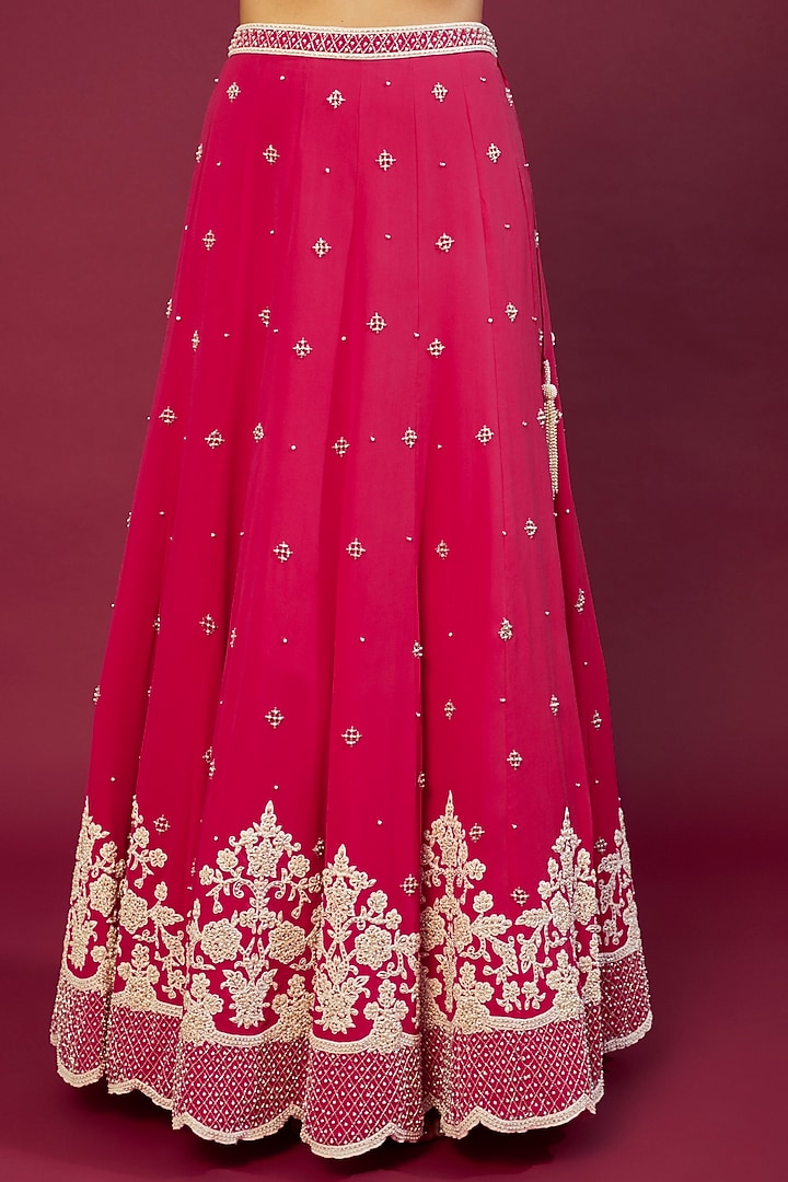 Red Georgette Embroidered Wedding Lehenga Set by Malasa at Pernia's Pop Up Shop