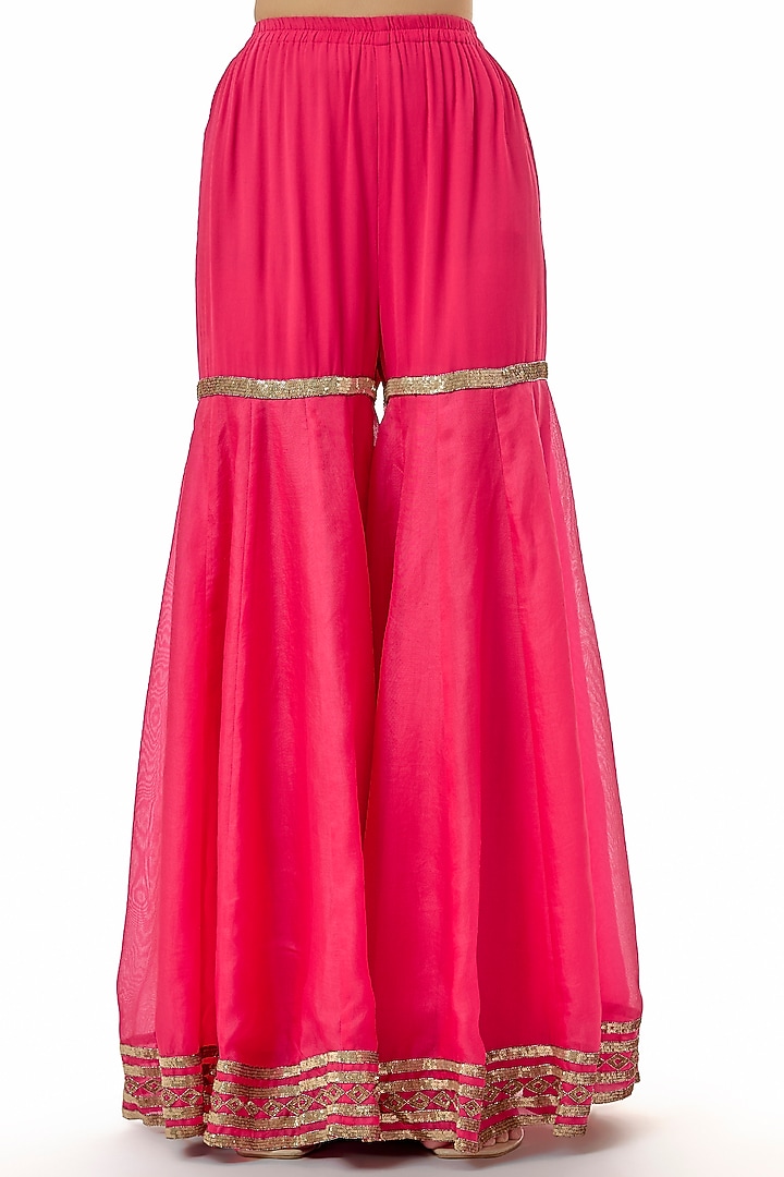 Hot Pink Organza Dabka Work Bridal Sharara Set by Malasa at Pernia's Pop Up Shop