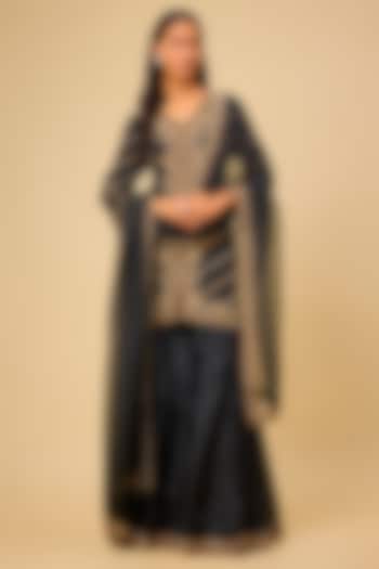 Black Organza Cutdana Work Bridal Sharara Set by Malasa at Pernia's Pop Up Shop