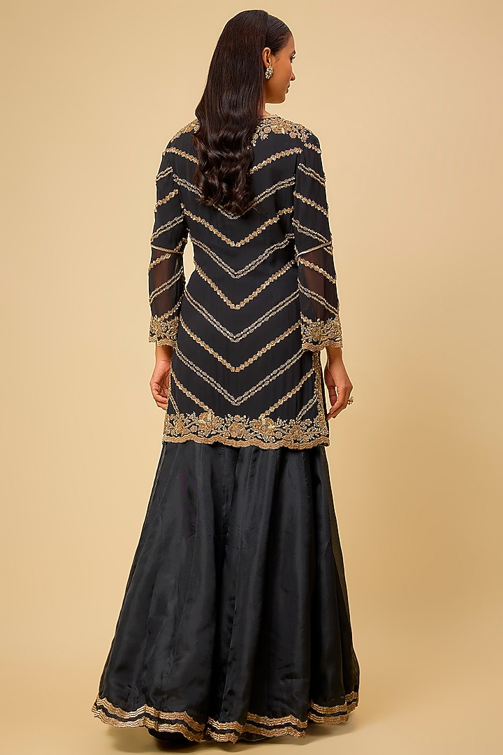 Black Organza Cutdana Work Bridal Sharara Set by Malasa at Pernia's Pop Up Shop