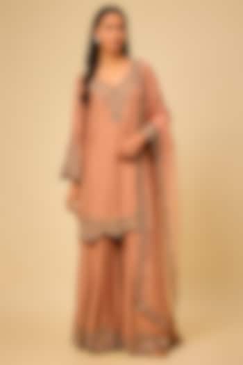 Champagne Satin Silk Cutdana Work Wedding Sharara Set by Malasa at Pernia's Pop Up Shop