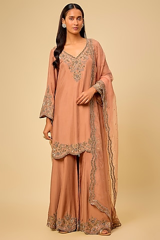 Champagne Satin Silk Cutdana Work Sharara Set by Malasa