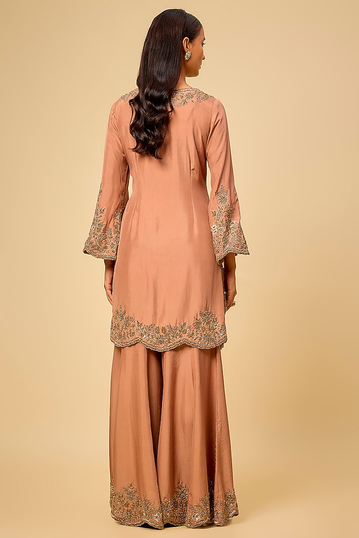 Champagne Satin Silk Cutdana Work Bridal Sharara Set by Malasa at Pernia's Pop Up Shop
