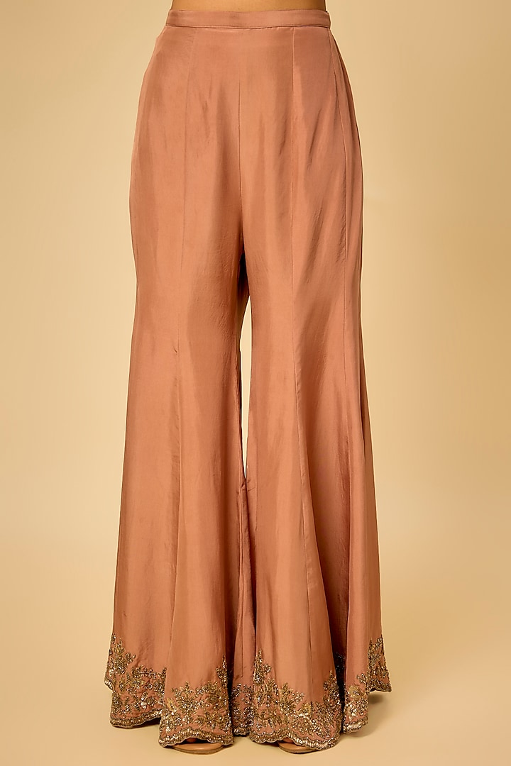 Champagne Satin Silk Cutdana Work Bridal Sharara Set by Malasa at Pernia's Pop Up Shop