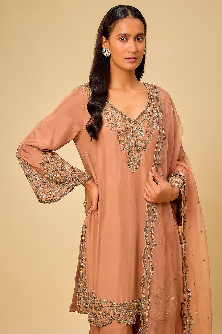 Champagne Satin Silk Cutdana Work Bridal Sharara Set by Malasa at Pernia's Pop Up Shop