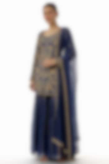 Blue Organza Dabka Work Bridal Sharara Set by Malasa at Pernia's Pop Up Shop