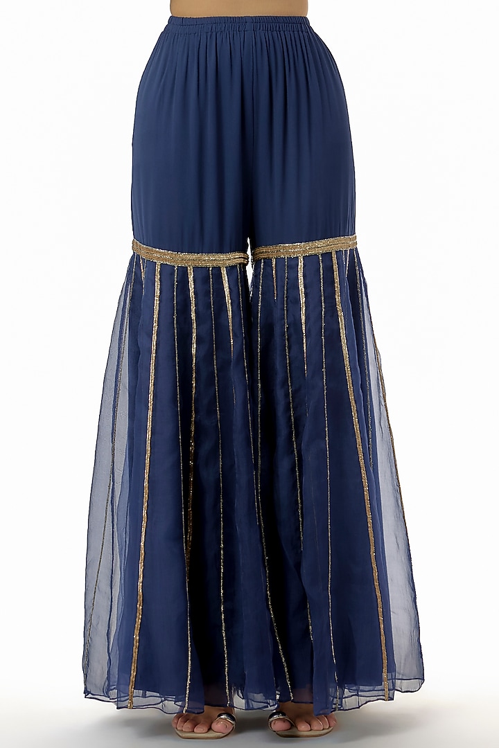 Blue Organza Dabka Work Bridal Sharara Set by Malasa at Pernia's Pop Up Shop