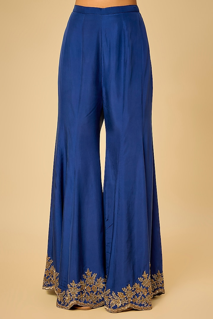 Blue Satin Silk Cutdana Work Bridal Sharara Set by Malasa at Pernia's Pop Up Shop
