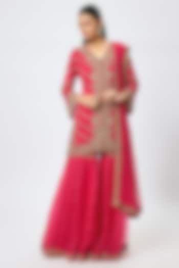 Hot Pink Organza Bridal Sharara Set by Malasa at Pernia's Pop Up Shop