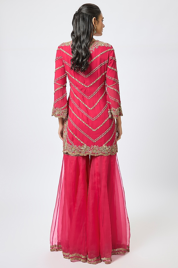 Hot Pink Organza Bridal Sharara Set by Malasa at Pernia's Pop Up Shop
