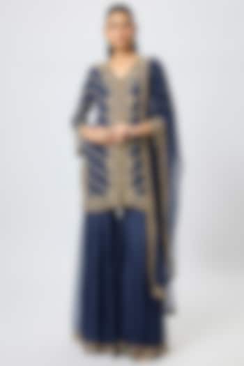 Blue Organza Bridal Sharara Set by Malasa at Pernia's Pop Up Shop