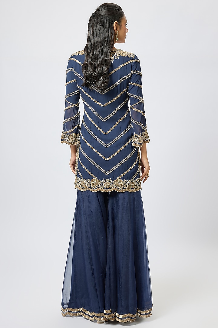 Blue Organza Bridal Sharara Set by Malasa at Pernia's Pop Up Shop