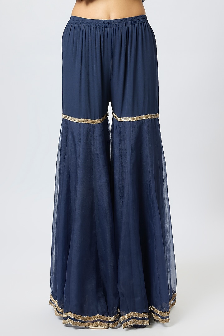 Blue Organza Bridal Sharara Set by Malasa at Pernia's Pop Up Shop