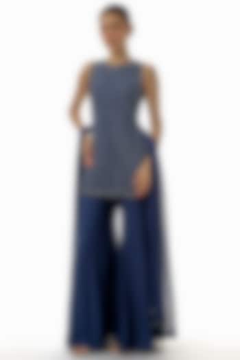Blue Georgette Cutdana Work Wedding Sharara Set by Malasa at Pernia's Pop Up Shop