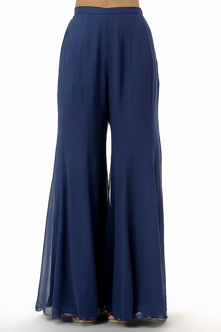 Blue Georgette Cutdana Work Wedding Sharara Set by Malasa at Pernia's Pop Up Shop