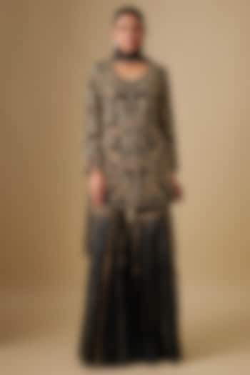 Black Organza Bridal Sharara Set by Malasa at Pernia's Pop Up Shop