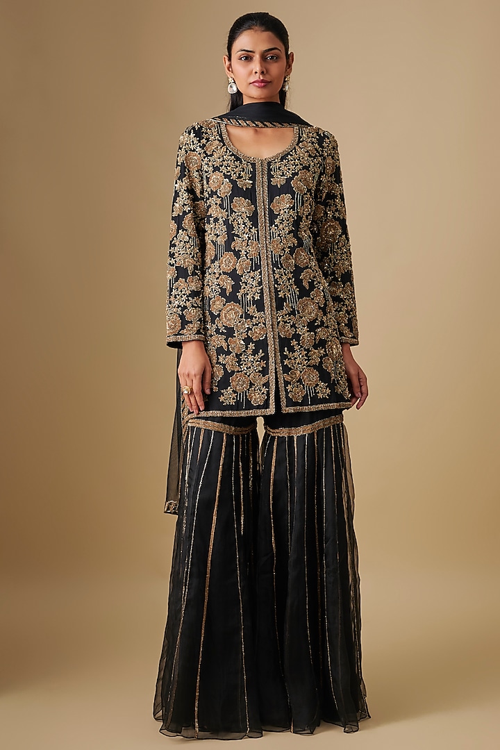 Black Organza Bridal Sharara Set by Malasa at Pernia's Pop Up Shop