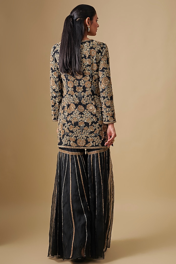 Black Organza Bridal Sharara Set by Malasa at Pernia's Pop Up Shop