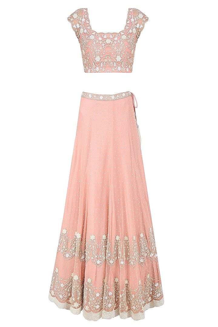 Pink Sequins and Pearl Embroidered Lehenga Set by Malasa