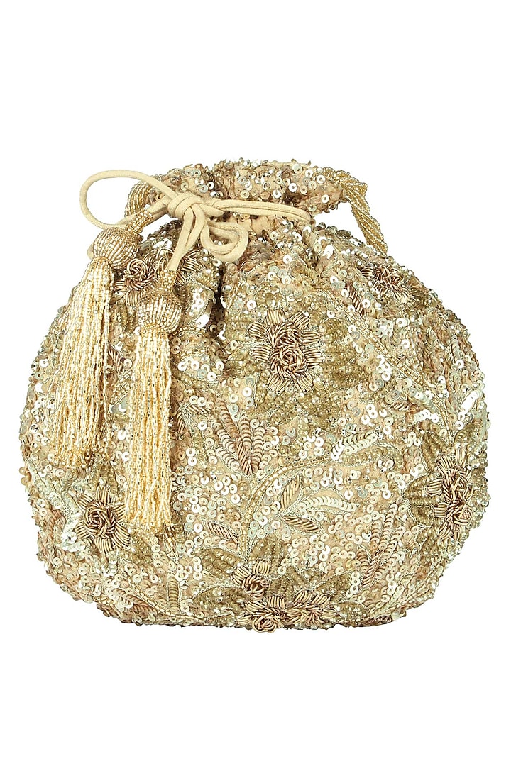 Gold Sequins And Beads Embroidered Potli Bag by Malasa