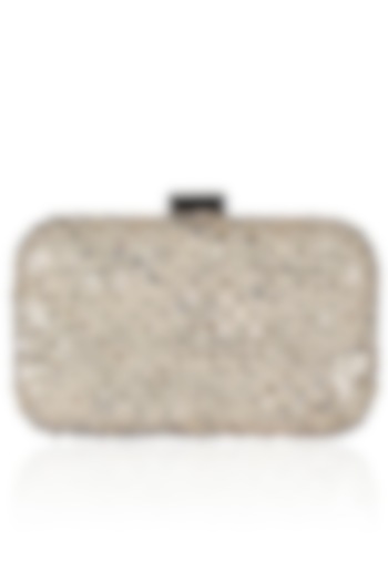 Silver Zari And Sequins Embroidered Box Clutch by Malasa